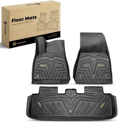China 3x Front & Rear Black Floor Mats Liners for Tesla Y 2020-2023 TPE for sale