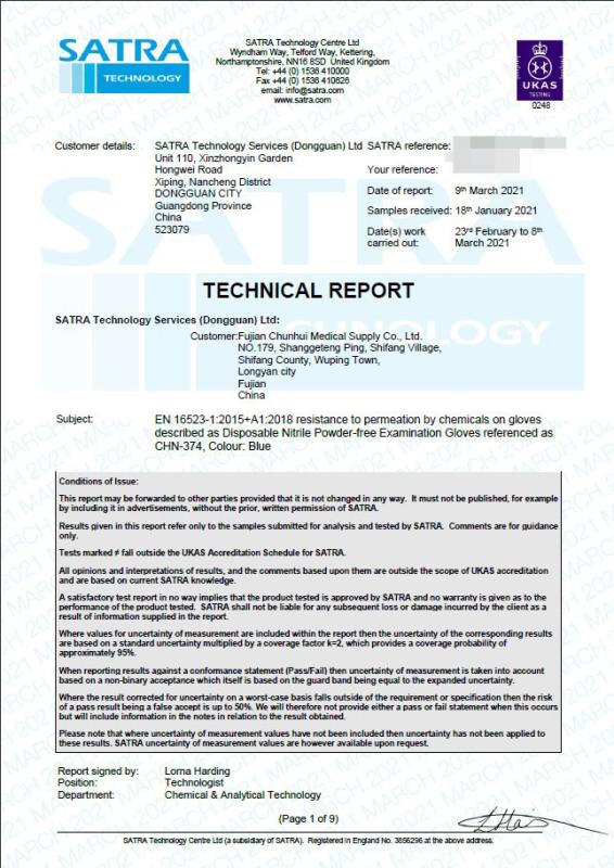 Technical Report - Fujian Chunhui Medical Supply Co.,Ltd.
