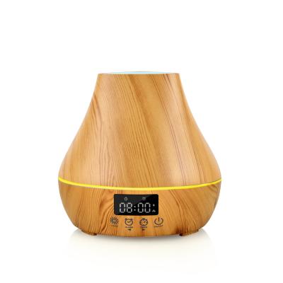 China Alarm Clock 400ml Wood Grain Aroma Diffuser With Power Off Protection for sale