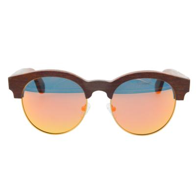 China Half Wooden Half Metal Circle Frame eco sunglasses Revo Gold Len CE FDA Approved for sale