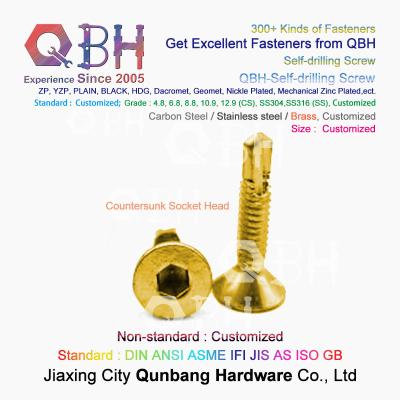China QBH Yellow Zinc Plated YZP Socket Notch CKS Countersunk Head Self Drilling Screws for sale