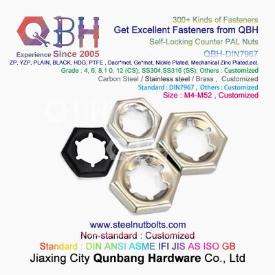China QBH DIN 7967 M4 To M52 Black 6 Locking Teeth Carbon Steel / Stainless Steel Self Lock Counter Nuts / Pallnut for sale