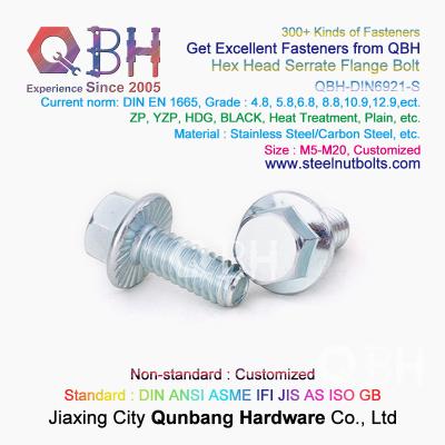 China QBH DIN6921 M5-M20 Blue White Zinc Plated / Black / Plain Carbon / Stainless Steel Serrated Flange Self-Locking Bolt for sale