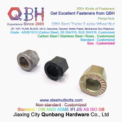 China QBH M12- M42 Yzp Black Plain Semi Trailer 2 Axles Flange Wheel Hub Nut for sale