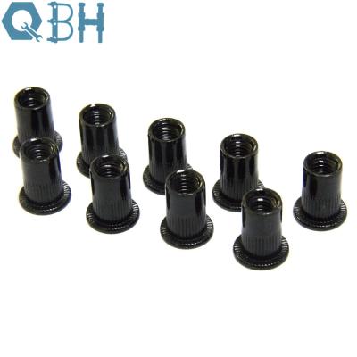 China QBH Carbon Steel Black Rivet Nuts with Flat Head Knurled Body for sale