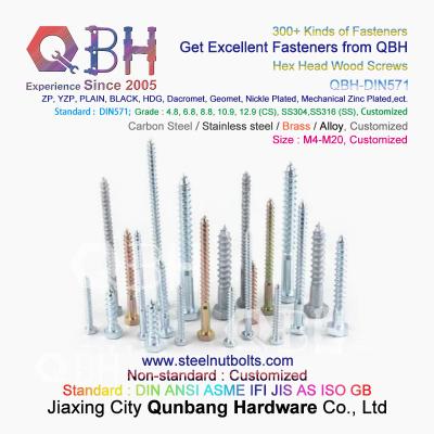 China QBH DIN 571 YZP ZP WZP BZP Yellow White Blue Zinc Plated Carbon Steel Hex Wood Screws for sale