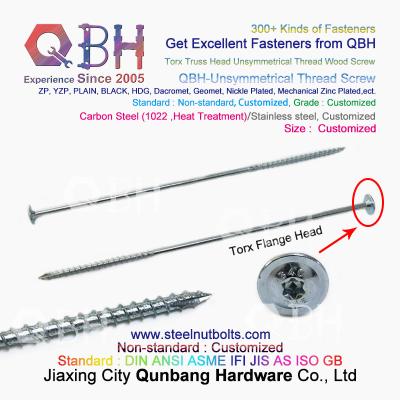 China QBH Round Washer Truss Head Torx Carbon Steel Unsymmetrical Thread Wood Screw for sale