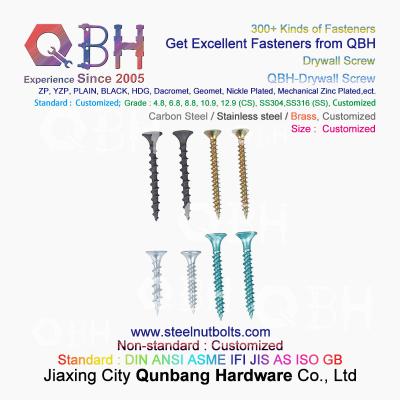 China QBH Black Green WZP YZP Yellow White Zinc Plated Trumpet Head Double Or Single Threaded Carbon Steel Drywall Screws for sale