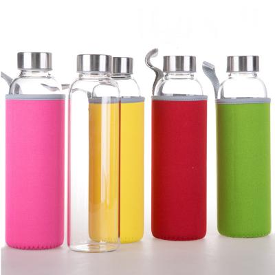 China 18 Oz Leak Proof Portable Glass Bottle , Carrying Sleeve Reusable Drink Bottle for sale