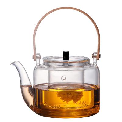 China Handmade 1000ml Clear Glass Teapot Borosilicate Material Eco Friendly for sale