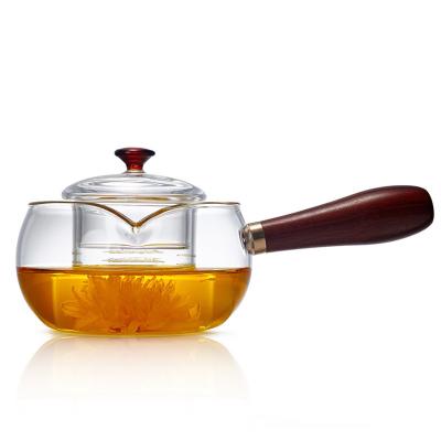 China Kleine Klarglas-Teekannen-Kessel-Kung-Fu-Teekanne mit Holzgriff zu verkaufen