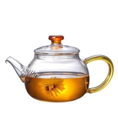 Chine Haute théière de verre trempé de Borosilicate, service à thé transparent de floraison à vendre