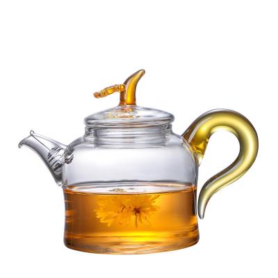 China 280ml Colorful Clear Glass Teapot With Removable Infuser Unique Design Borosilicate Kettle for sale