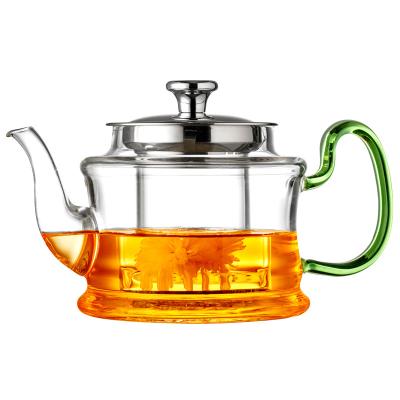 China Handblown Thermal Teapot With Infuser , Colored Infuser Borosilicate Kettle for sale