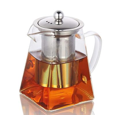China Handmade High Borosilice Clear Glass Teapot with Stainless Steel Infuser for sale
