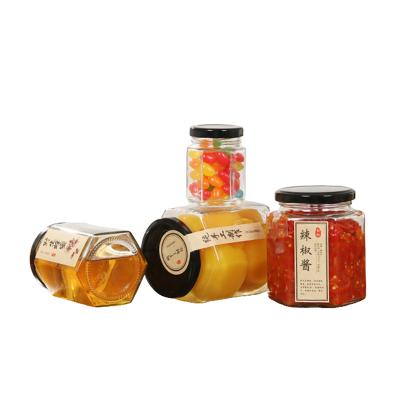 China Flat Hexagon Airtight Mason Jars , BPA Free Food Safe Glass Candy Jar With Lid for sale