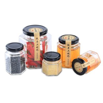 China Hexagonal Clear Glass Jam Jar Hermetic Airtight Storage Glass Bottle Jar for sale
