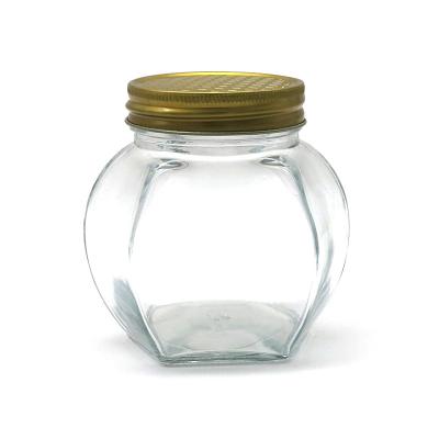 China Transparent Food Safe Airtight Honey Jar , Storage Honey Hexagon Glass Jars for sale