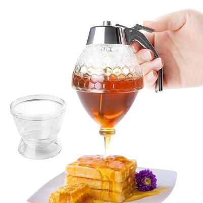 China No Drip Plastic Honey Sugar Syrup Dispenser Container With Storage Stand / Stopper for sale
