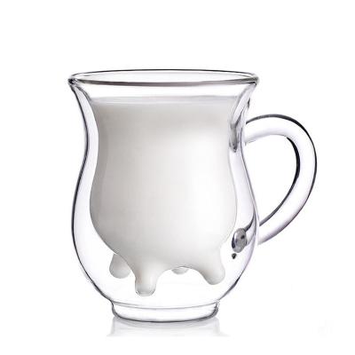 China Cute Calf Double Wall Glass Cup Milk Cow Nipple Shape Not Easy To Broken for sale