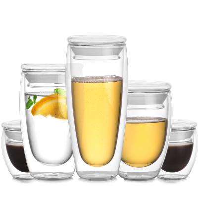 China Heat Proof Clear Double Wall Glass Cup Customized Logo / Capacity Round Shape for sale