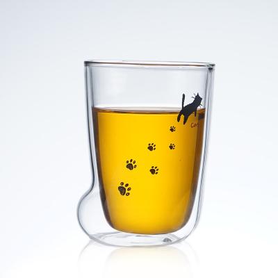 Китай Творческая чашка когтя кота молока/кофе, рука дунутые двойные изолированные стеклянные кружки продается