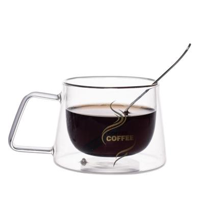 China Handmade Glass Cappuccino Cups , Pyrex Double Walled Glasses With Handles for sale