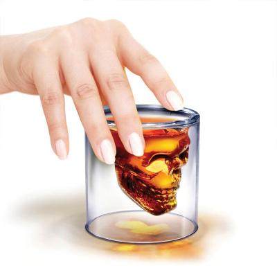 China Double Layer Glass Coffee Mugs , Skull Whiskey / Vodka / Cocktail Glass Cup for sale