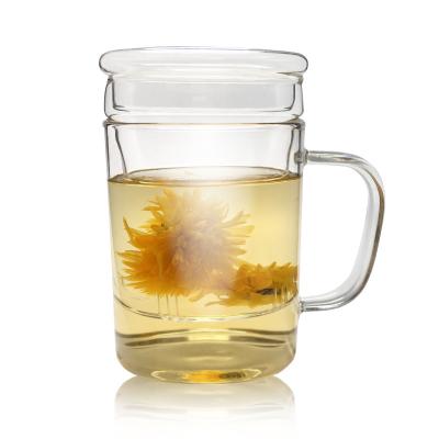 Chine Tasse de thé en verre stockée avec le tamis, la tasse en verre écologique de thé avec Infuser et le couvercle à vendre