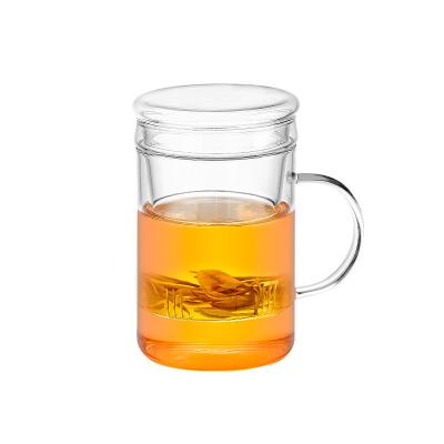 China 14oz / 420ml Glass Tea Infuser Cup With Lid Durable Loose Leaf Tea Mug for sale