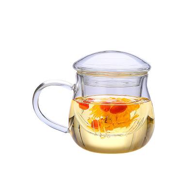 China Three Piece Glass Tea Infuser Mug , Transparent Heat Resistant Glass Cup for sale