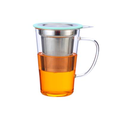 China 350ml Glass Tea Mug With Infuser And Lid , 304 Stainless Steel Filter Borosilicate Glass Tea Cups for sale