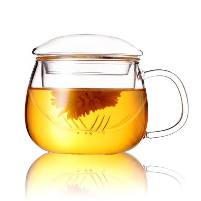 China Taza de Infuser del vidrio de Borosilicate, taza de té de tres pedazos con el filtro y tapa en venta