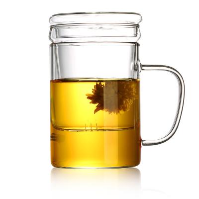 China Taza hecha a mano transparente del tamiz del té, café 400ml/taza de té con el filtro en venta