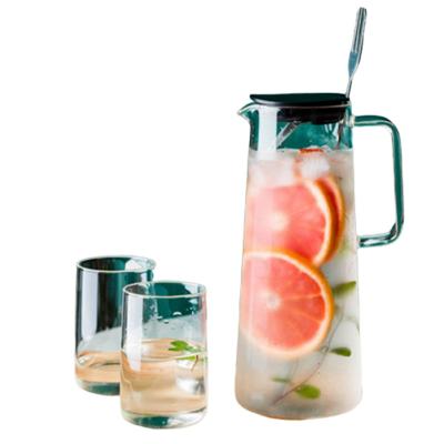 China Lead Free Glass Water Pitcher With Silicone Lid / Spoon 1350ml Capacity for sale