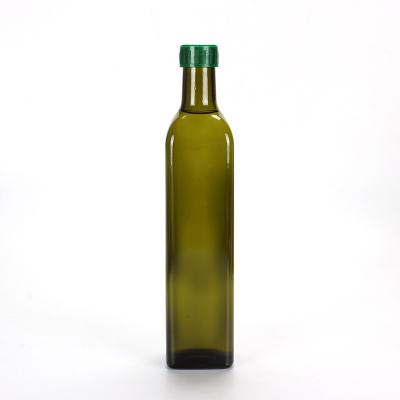 Chine Bouteille en verre vert-foncé carrée vide, service à condiments en verre écologique d'huile d'olive à vendre
