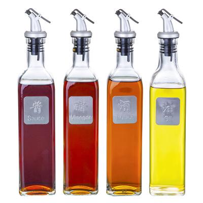 China Vinegar Sauce Empty Olive Oil Bottle , Square Olive Oil Bottle With Oil Dispenser for sale