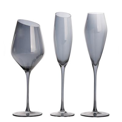 China Classic Long Stem Smoky Crystal Wine Glasses With Decanter Food Grade for sale