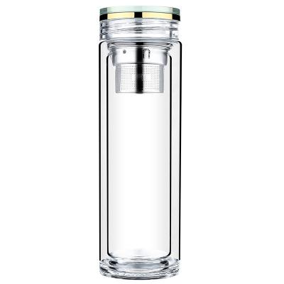 China Double Wall Thick Glass Water Bottle With Crystal Lid BPA Free Eco Friendly for sale