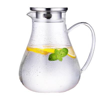 China Clear Tempered Glass Water Pitcher Iced Tea Carafe With Stainless Steel Lid for sale