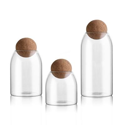 China 500ml Candy Airtight Glass Jar With Cork Ball Lid for sale