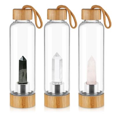 China 18oz 550ml Quartz Crystal Water Infuser Bottle with Bamboo Lid for sale