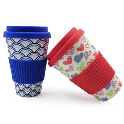 China Biodegradable 400ml Bamboo Fiber Coffee Cup With Silicone Cover for sale