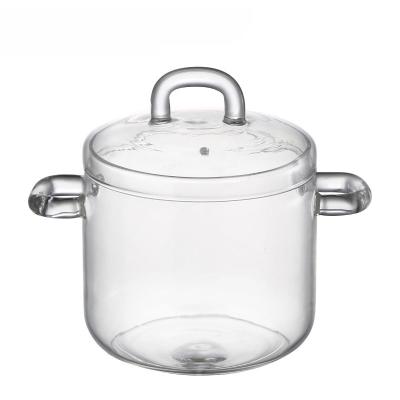 China Customized 700ml Handmade Borosilicate Saucepan Glass Pot for sale
