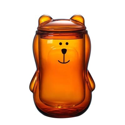 China 300ml Bear Shaped Insulated Double Wall Pyrex Glass Cup for sale