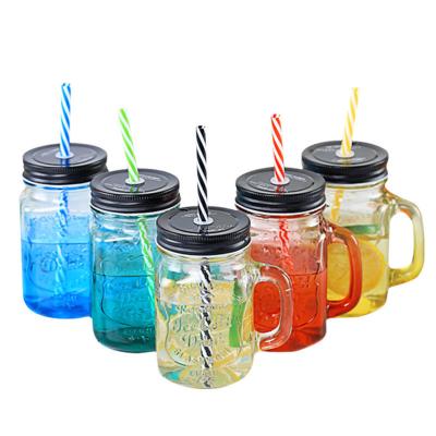 China 500ml Heat Resistant Thick Colorful Glass Mason Jar Cup for sale