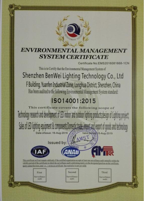 ISO14001 - Shenzhen Benwei Lighting Technology Co., Ltd.