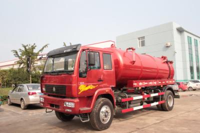 China Red 4×2 Sewer Removal Truck / Septic Vacuum Trucks With Volume 10 M3 Tank \ for sale