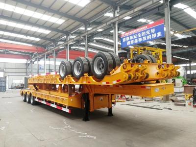 China 100T Low Bed Heavy Duty Semi Trailers / 3 Axle Lowboy Trailer In Mechanical Suspension for sale