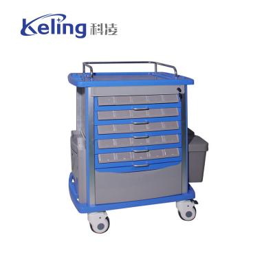 China 6 Drawer Electric Patient Lift Bedside Trolley Table Abs Emergency Trauma Trolley for sale